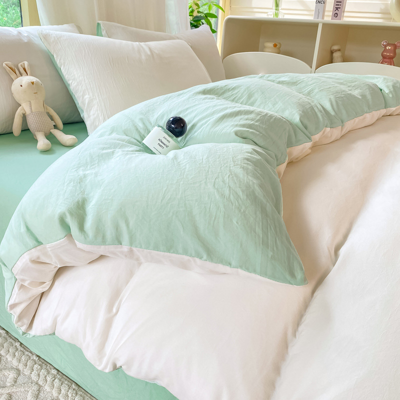 Pfa Type Washed Cotton Pure Color Double Four-Piece Set Non-Fading Non-Pilling Pillowcase Quilt Cover Bed Sheets Dormitory Three-Piece Set