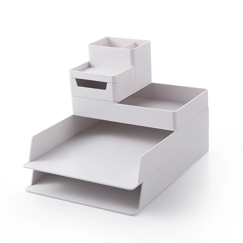 Document Folder Organizer, A4 Desk Storage Box, Simple Stackable Design, Gray/Light Blue