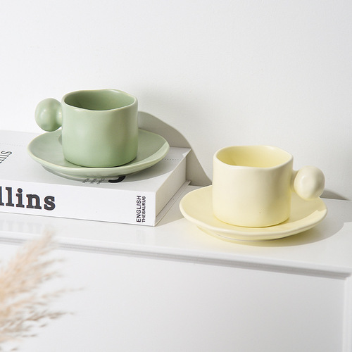 Moyi Jianpin retro coffee cup, high-looking coffee cup, household ceramic vertical pattern hanging ear coffee cup and saucer, exquisite