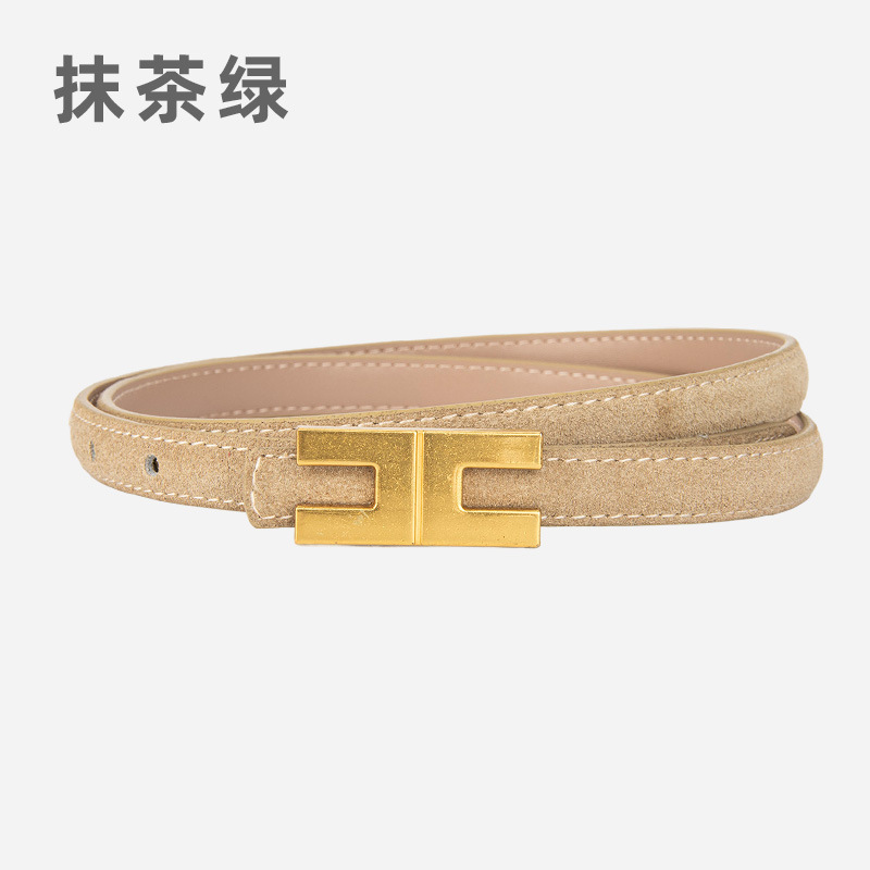 绒面磨砂真皮1.5cm女士腰带小众字母装饰牛仔裤带高级牛皮皮带女|undefined