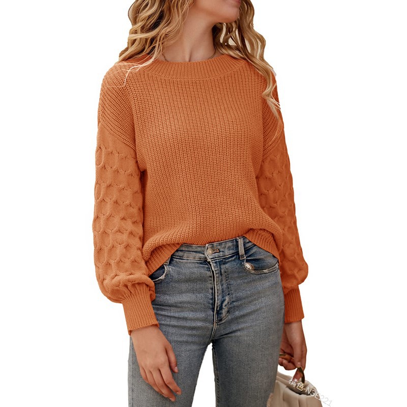 2023 Otoño e Invierno Amazon moda viajero linterna manga superior de punto europeo y americano nuevo estilo de color sólido manga larga cuello redondo suéter image 9