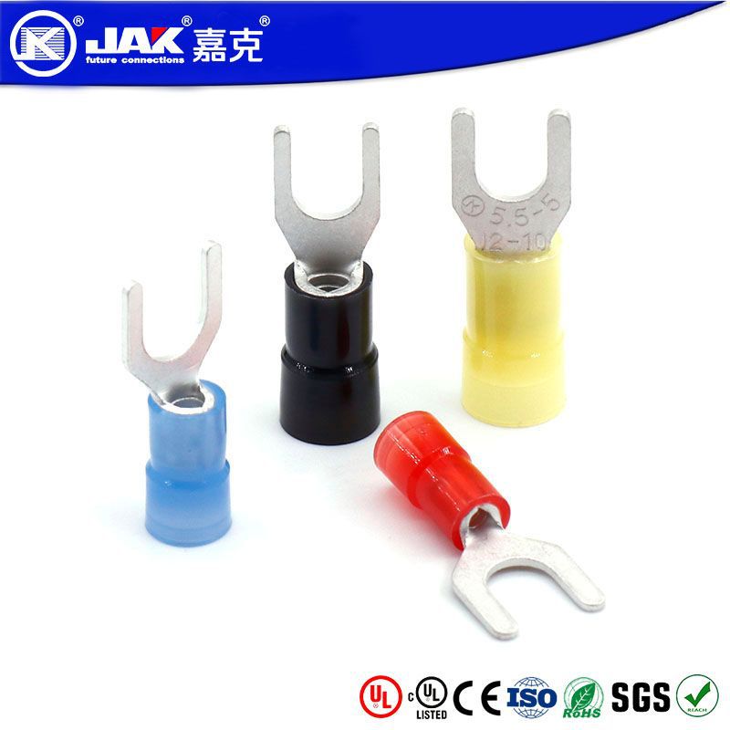 SVN叉形冷压端子紫铜U型尼龙预绝缘接线端头配电箱铜鼻子电线接头