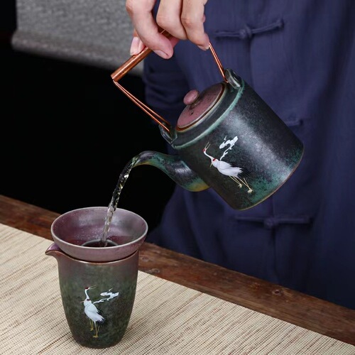 Huancai Kiln Transformed Cloud Crane Teapot Handmade Ceramic Teapot Single Pot Chinese Household Retro Kung Fu Tea Set Lift Teapot
