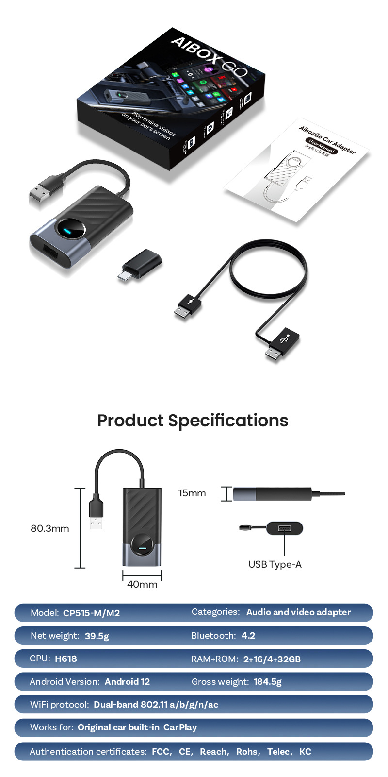 Cross-Border Wired to Wireless Carplay Box Android Auto Car-Machine Interconnection Module Carplay Box