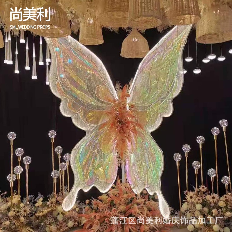 Fábrica de Shangmeili al por mayor accesorios de boda decoración de alegría de boda accesorios de decoración arte de hierro iluminación de mariposa lámpara de guía de carretera