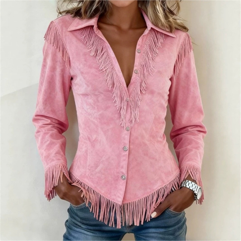 In-Stock Amazon Foreign Trade Cross-Border 2026 Western Cowboy Style Suede Fringe Slim-Fit Long-Sleeve Shirt In-Stock Amazon Foreign Trade Cross-Border 2026 Western Cowboy Style Suede Fringe Slim-Fit Long-Sleeve Shirt