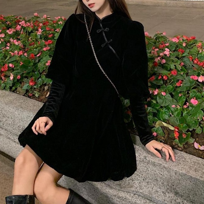 청삼 매일 원피스 2024 가을 소녀 매일웨어 헵번 스타일 스커트 크리스마스 원피스