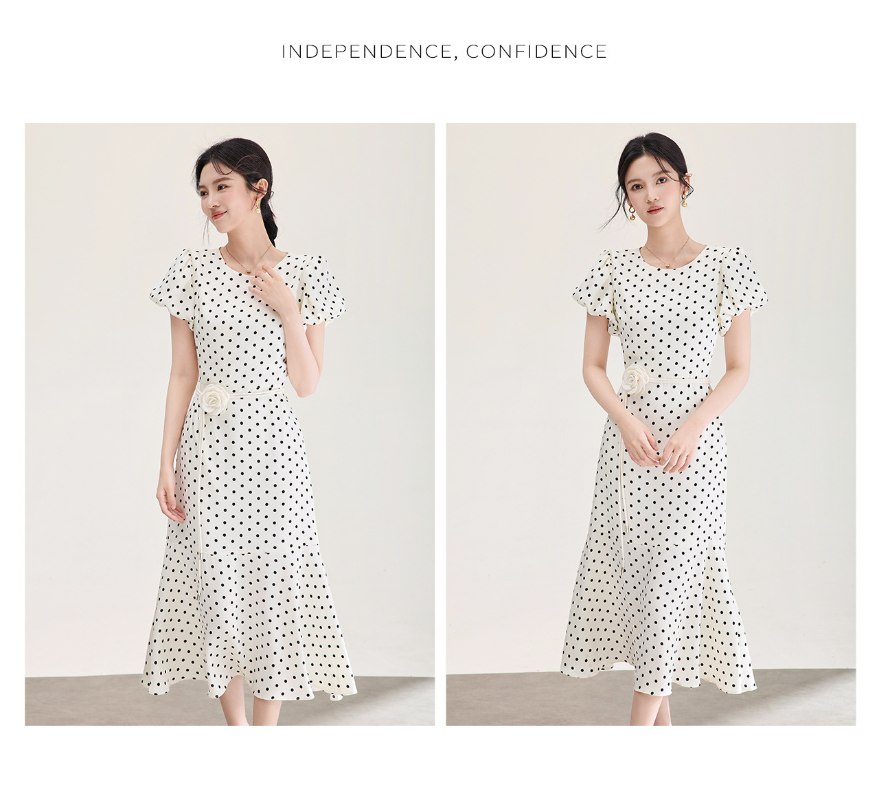 Đầm maxi nữ thắt eo họa tiết hoa hồng chấm bi phong cách Pháp — Điểm Apricot chi tiết 13