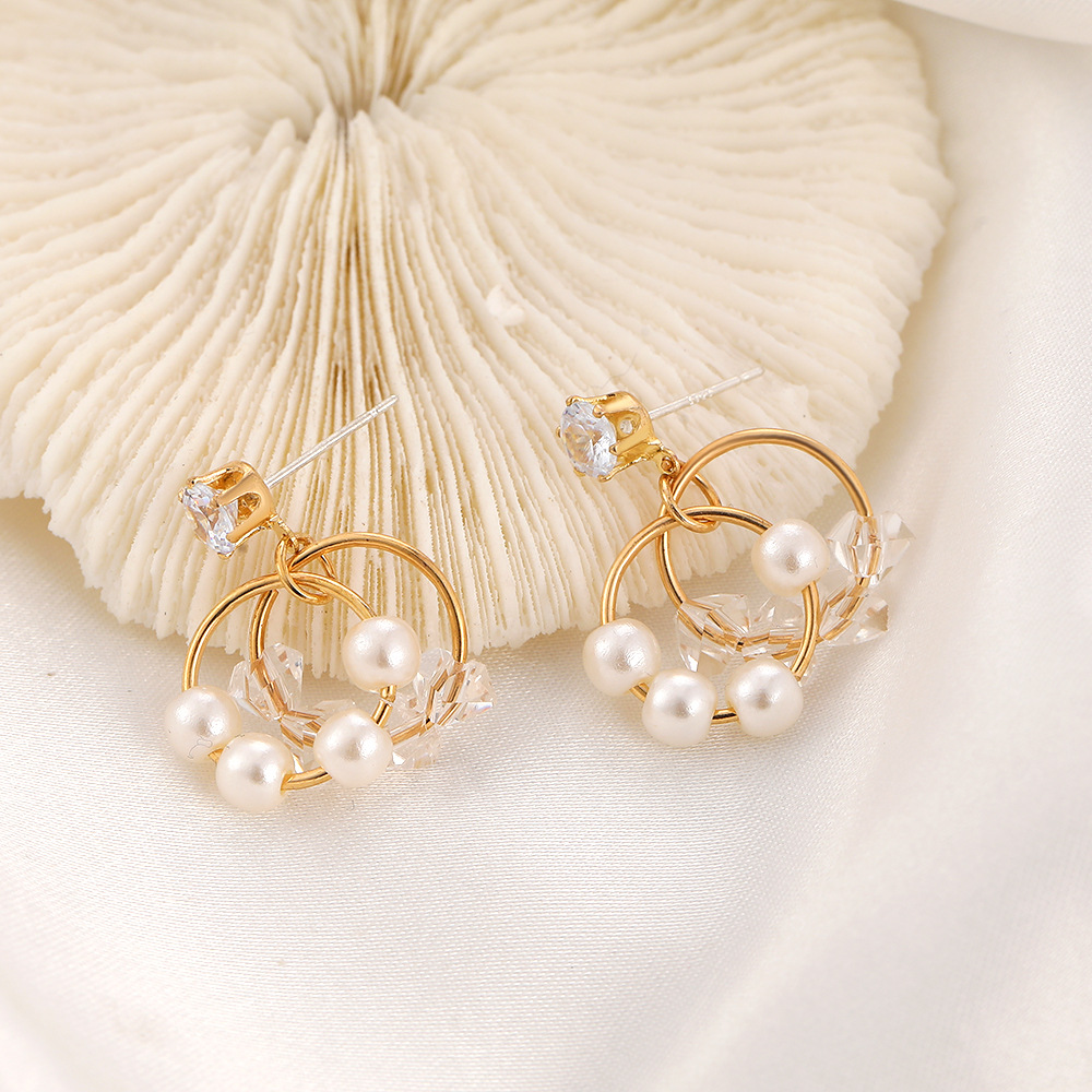 Korea geometric pearl earrings zircon double circle earringspicture4