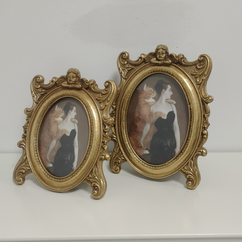 Directly Supplied European Retro Old Oval Creative Angel Picture Frame Photo Frame Wall Hanging Golden Wall Resin Decoration