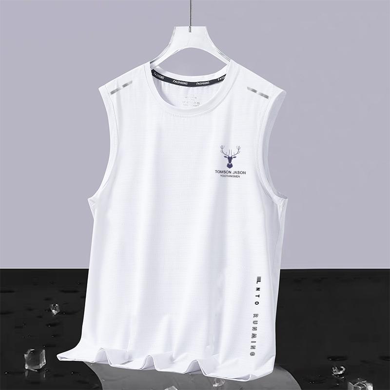 [Fast Shipping] Men's Ice Silk Vest, Trendy Round Neck, Mesh, Breathable, Quick-Drying, Sports Vest, Wide Shoulder, Sleeveless, Suitable for Outerwear