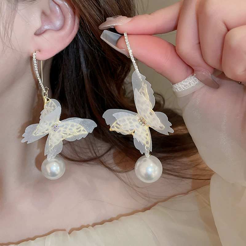 Серьги Baoyu bow & flower коллекция, французский лёгко-люкс стиль с жемчужной отделкой