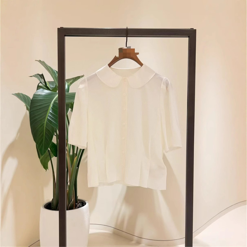 2025 New Summer Style Doll Collar Heavy Crepe Fancy Top Shirt 1251C2035601