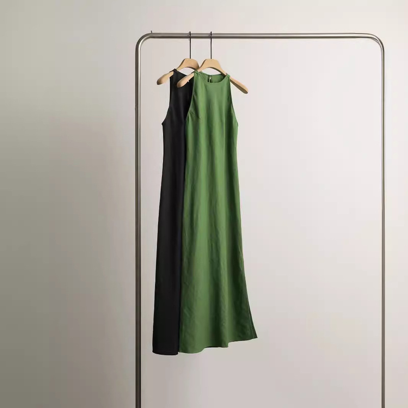 女性用のリラックスしたリラックスしたリネンソリッドカラーホリデーデザインスリムボディドレス|undefined