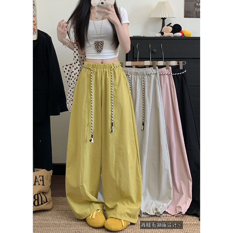 Spring and Summer American-Style Drawstring High-Waisted Wide-Leg Pants for Women, White Apricot Dopamine Lazy Banana Pants, Casual Pants for Women Spring and Summer American-Style Drawstring High-Waisted Wide-Leg Pants for Women, White Apricot Dopamine Lazy Banana Pants, Casual Pants for Women