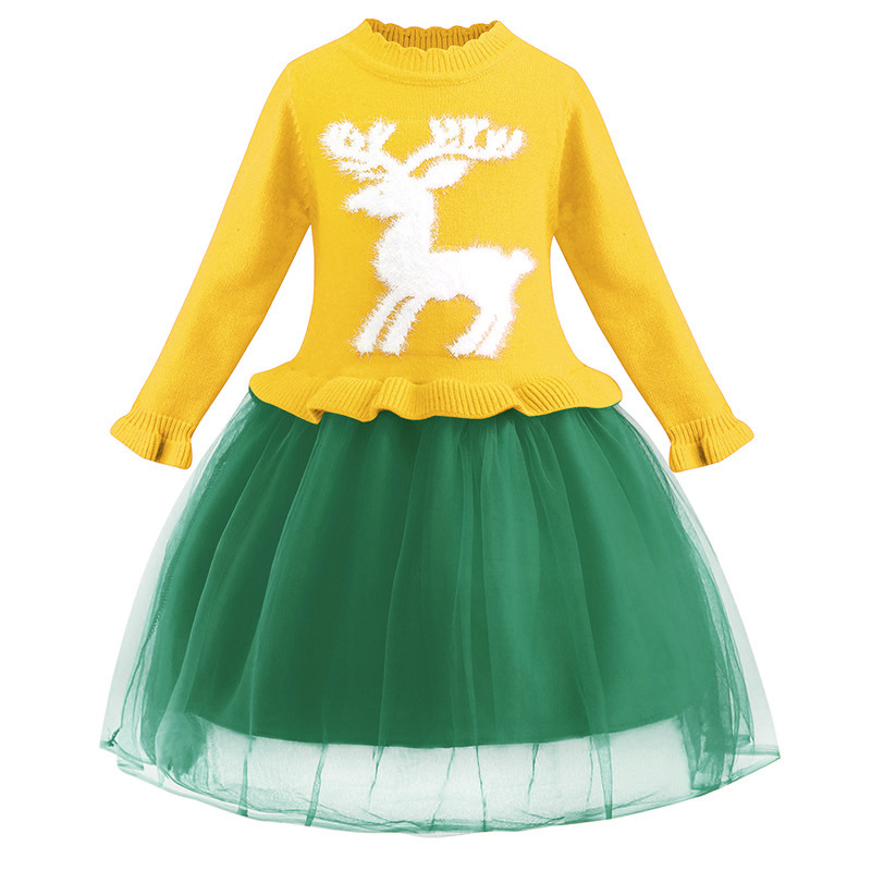Kinderkleidung 2024 neue Kinderkleidung Kleid Mädchen Weihnachtspullover Kleid Mesh Prinzessin Kleid_voghion.com