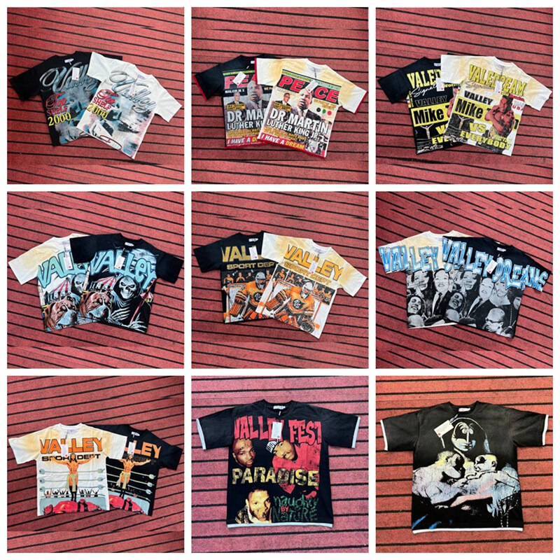 2025 New American High Street Boxer Ring Print Half-Sleeved Retro Loose Short-Sleeved T-Shirt for Men and Women