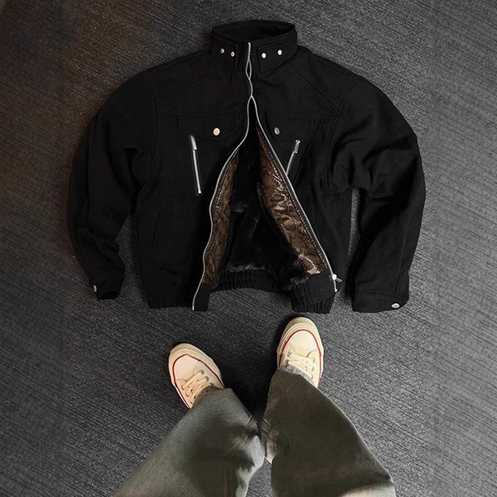 冬季美式座山蟒短款棉服男款冬季加绒工装加绒加厚夹克外套棉衣男