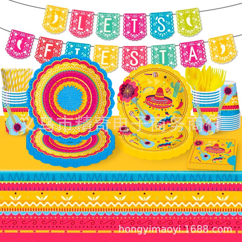 Mexican Carnival Festival Party Decoration Day of the Dead Theme Paper Plate Paper Cup Tablecloth Disposable Tableware Supplies