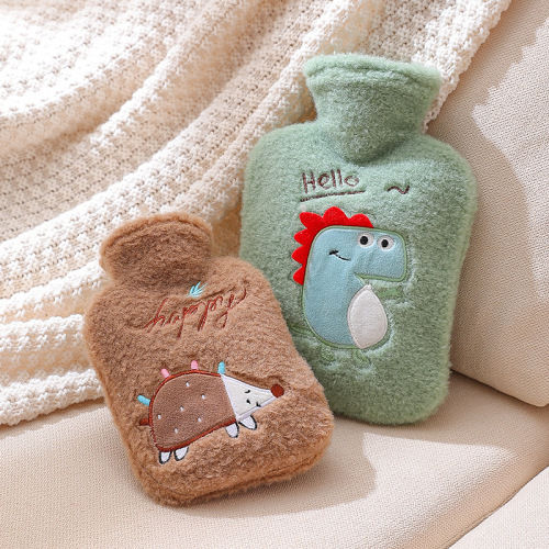 New hot compress stomach warm water bag velvet cover small student hand warmer light luxury cartoon plush water-filled hot water bottle