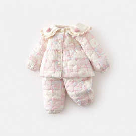 女童家居服套装秋冬款新款洋气加厚加绒夹棉宝宝棉服儿童睡衣冬季