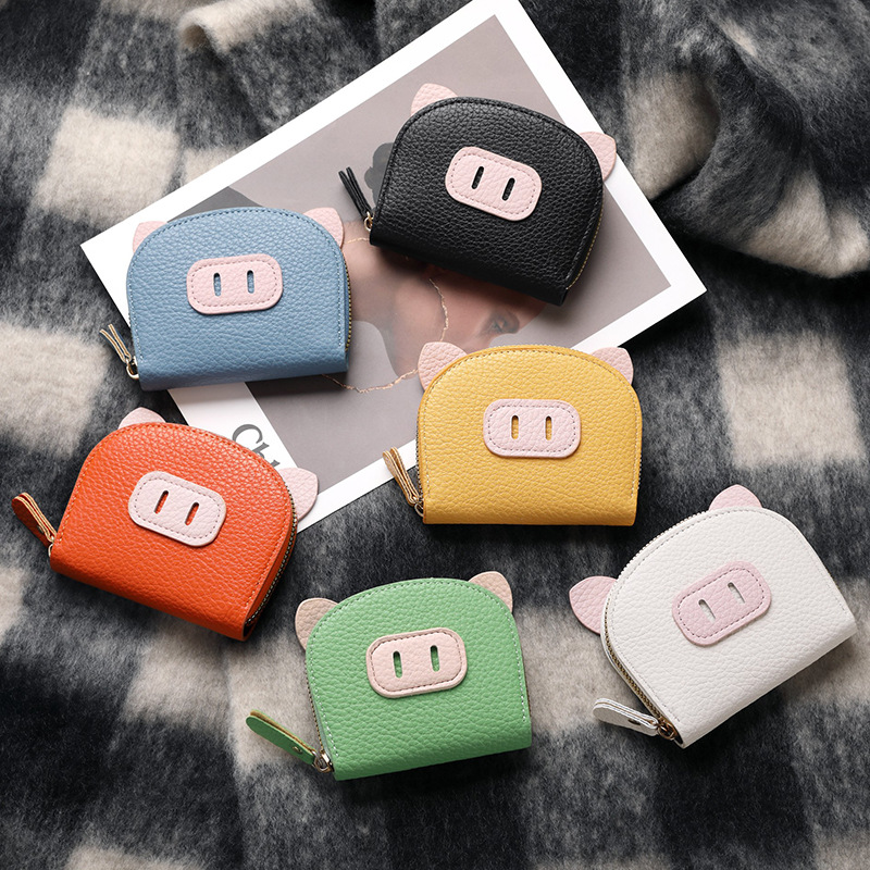 Nuevo tarjetero de órgano de celebridades de Internet, femenino, ligero, estudiante, cerdo, cremallera de cerdo, tarjetero de múltiples posiciones, tarjetero de cuero suave, monedero