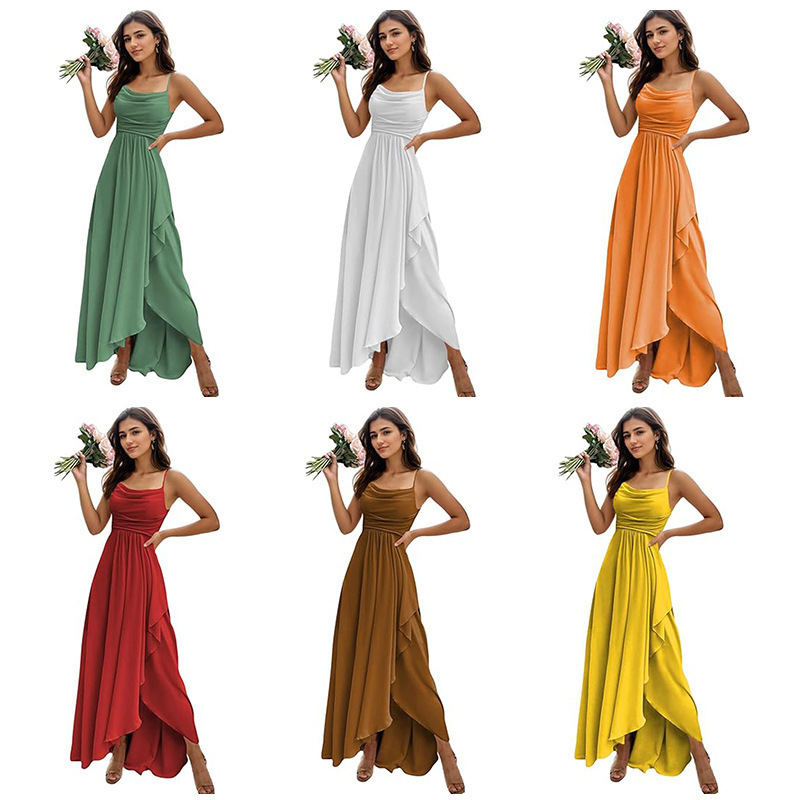 Cross-Border Evening Dress New Style Foreign Trade Sexy Single Strap Waist-Cinching Dinner Party Bridesmaid Dress