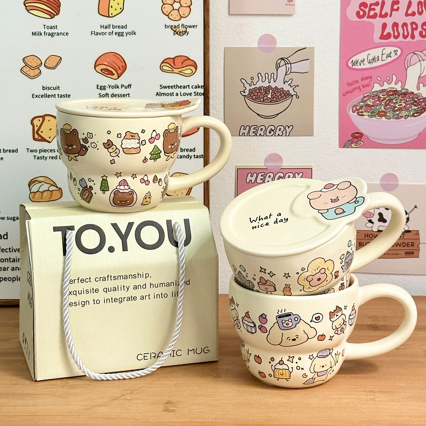 Taza de cerámica Taza con tapa Taza de agua para niñas de alto valor Regalo de cumpleaños en casa Regalo de mano Taza de café de pareja