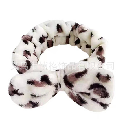 Europa y América leopardo punto ondulado coral veludo correa de cabello mariposa final correa de cabello lavado facial maquillaje turbante fábrica de cabello al por mayor