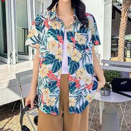 夏季大码胖mm女装复古水墨画扎染衬衫宽松显瘦遮肉长袖上衣外套