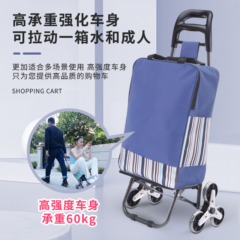 Carrito de compras remolque al aire libre carrito de compras plegable portátil para personas mayores para comprar verduras carro de ruedas de acero inoxidable de doble propósito carro de escalera