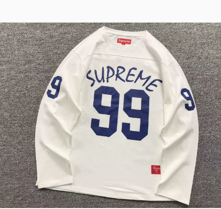 White crew neck long sleeve t-shirt [cotton blend, three-thread knit] / S