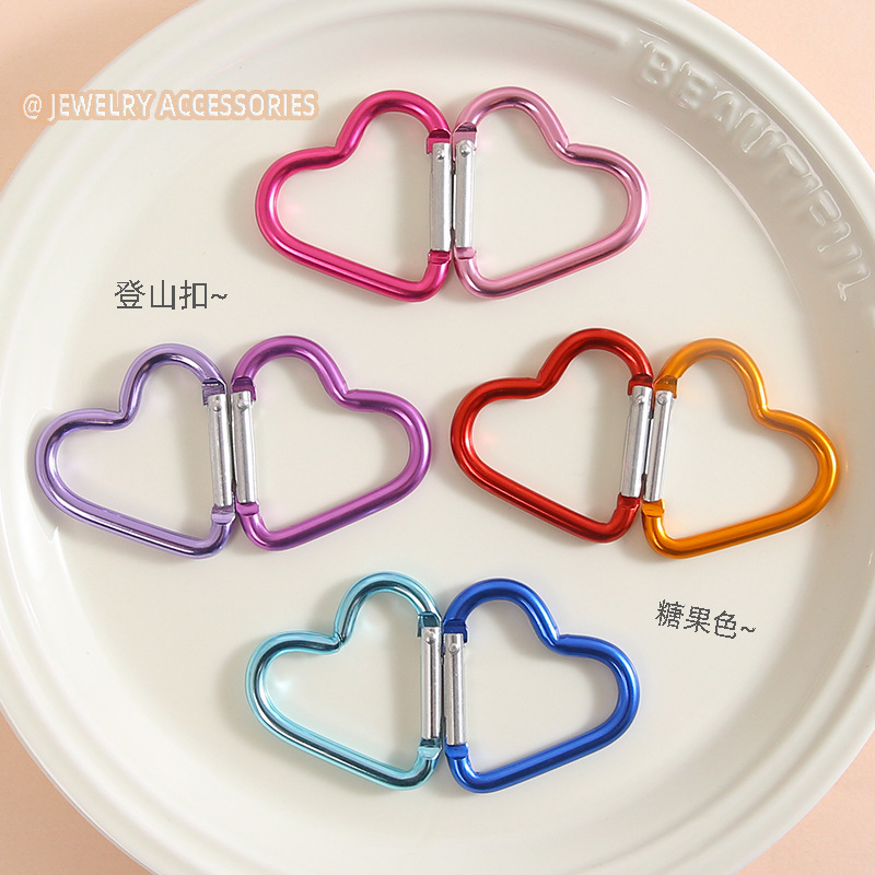 Candy Color Electro-Galvanized Alloy Heart-Shaped Carabiner Backpack Buckle Cute Handmade DIY Jewelry Accessories Wholesale