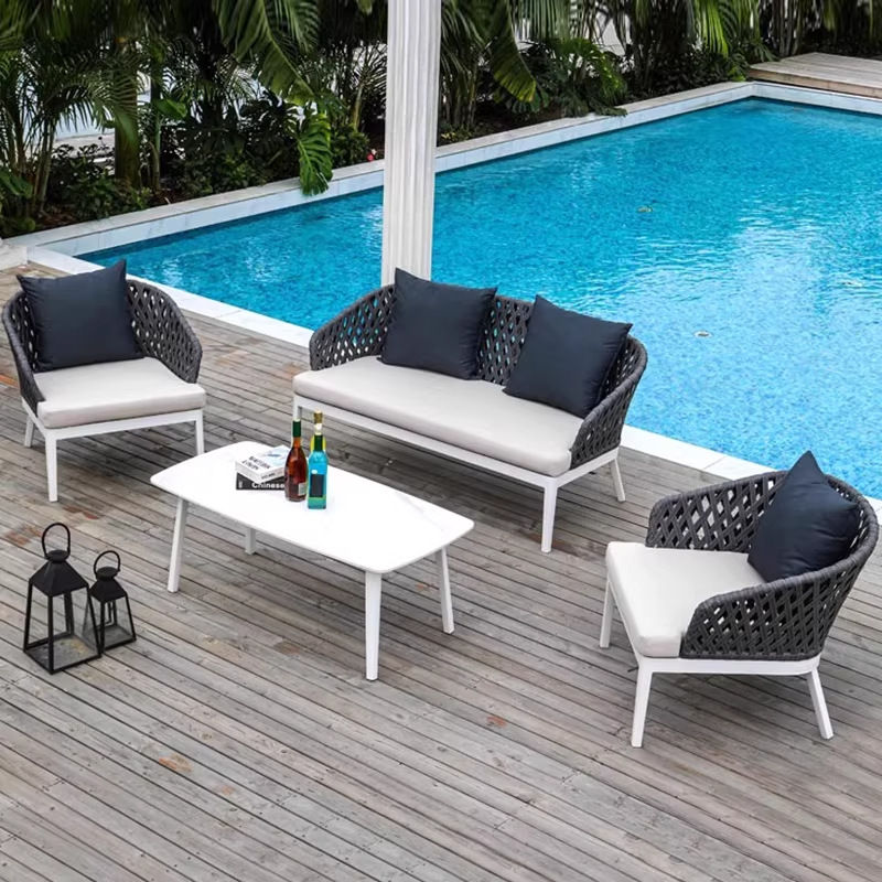 Sofá al aire libre combinado patio jardín terraza balcón impermeable solar al aire libre sofá de aleación de aluminio de caña