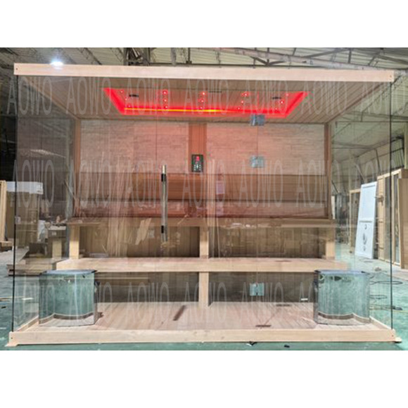 Sauna de teca de lujo canadiense importada personalizada con horno de sauna de Havia, piedra cultural, estrella