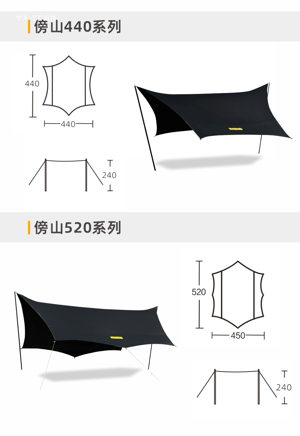 Jensen Outdoor Blackened Car Side Tent Black Rubber Canopy Tent Aluminum Side Tent Off-road Awning Camping Room Car Yutian