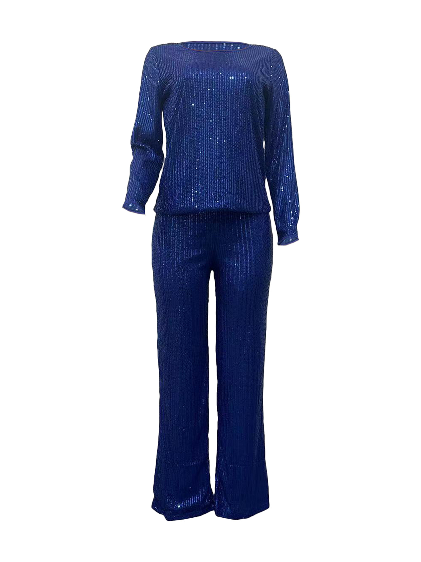 Damenbekleidung neues zweiteiliges Set mit Pailletten in Volltonfarbe und langen Ärmeln_voghion.com
