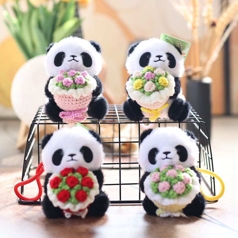 Rose Panda Plush Toy Keychain Pendant Doll Bag Decoration Toy New Year's Gift for Girls