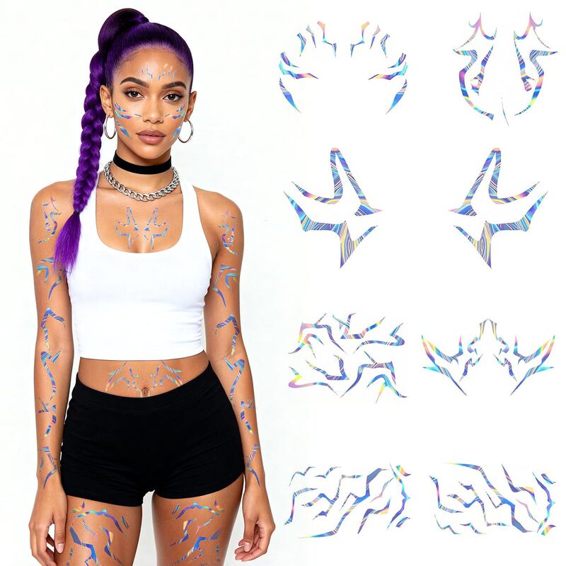 Men's Group Full-Body Tattoo Stickers Cosplay Tattoo Laser Tattoo Stickers Party Temporary Face Stickers Waterproof and Sweat-Proof