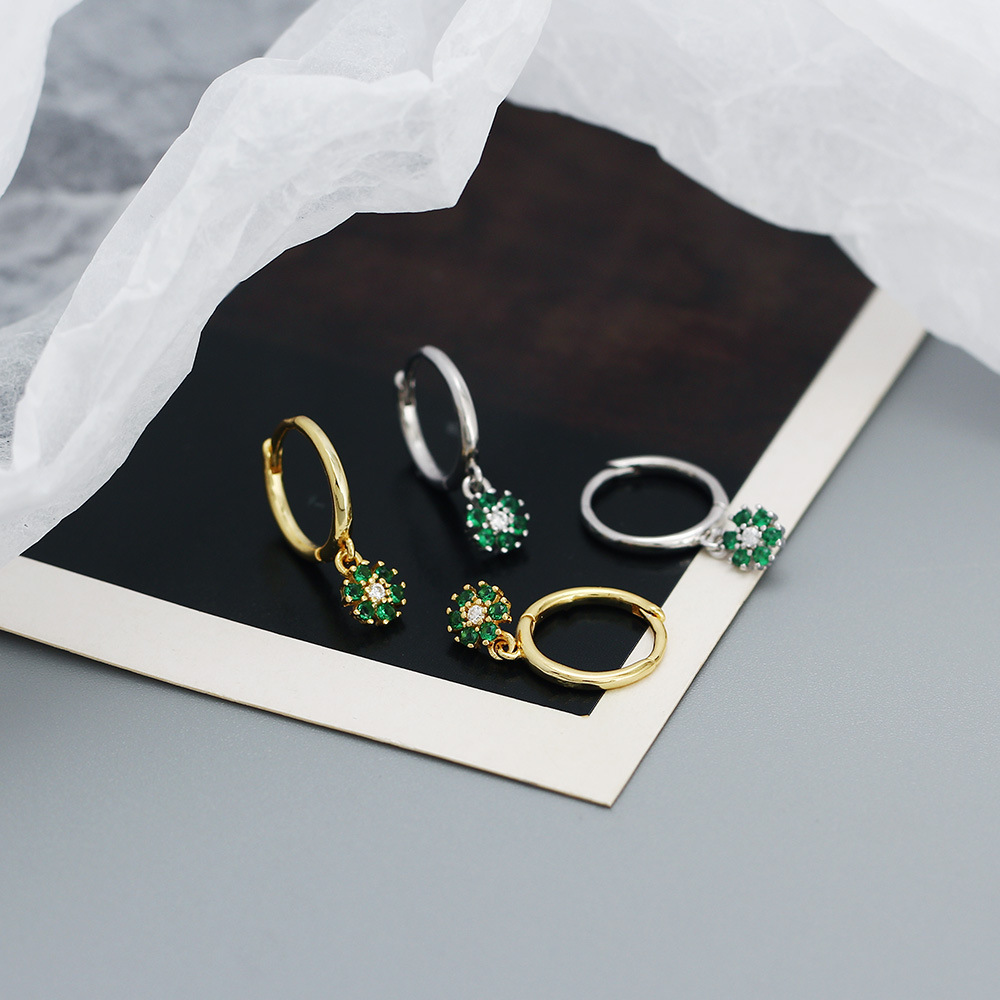 Women'S Gender Inlay Design 1 Pair 925 Sterling Silver Turquoise Zircon Flower Drop Earrings
