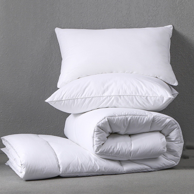 Sala ropa de cama de hospital personalizada Hogar de Ancianos dormitorio de estudiantes hoja de cama edredón cubierta azul y blanco puro algodón a rayas conjunto de tres piezas