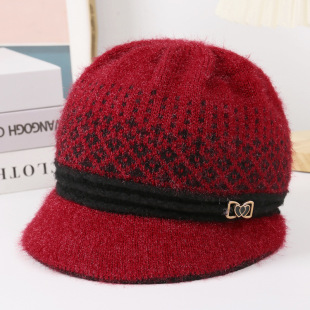 2024 Winter New Middle-aged and Elderly Wool Knitted Hat fleece-lined Thickened Mother's Hat Warm Ear Protection for Elderly Grandma Hat
