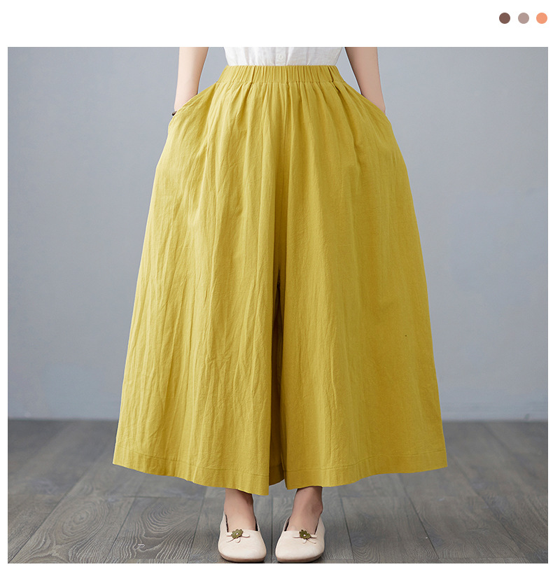 Pantalones anchos de lino de color liso NSYF60881