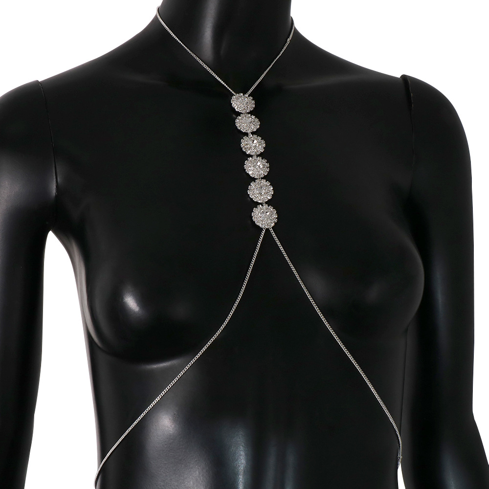 Europa y América nueva flor del rhinestone cadena del pecho temperamento moda sexy bikini cadena del pecho cadena del cuerpo cadena del pecho