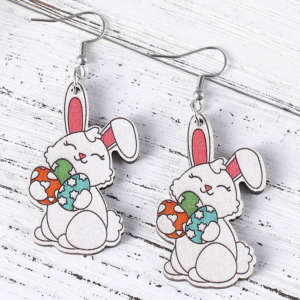 1 Paire Mode Lapin Bois Pâques Femmes Boucles D'oreilles display picture 3