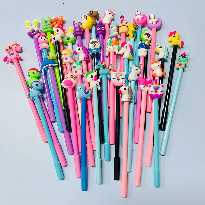 高颜值创意韩系学生卡通笔 可爱少女心呆萌硅胶头卡通中性笔批发
