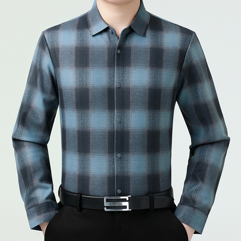 经典格子衬衫男款2025新款时尚中年爸爸商务休闲加绒内搭羊绒衬衣