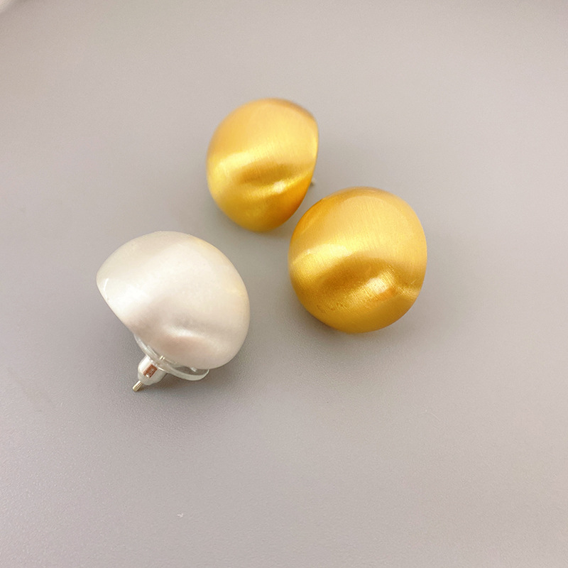 青島工廠法式新款氣質磨砂質感拉絲輕奢風半球形925銀針耳釘批發