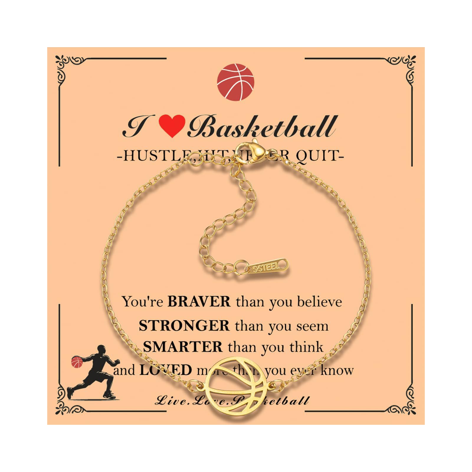 Sports Enthusiast Bracelet Stainless Steel Basketball Gold Chain Adjustable Lobster Clasp Bracelet Football Sports Bracelet