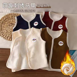 新款洋气婴儿马甲加绒加厚保暖外穿秋冬 男女童开衫背心卡通